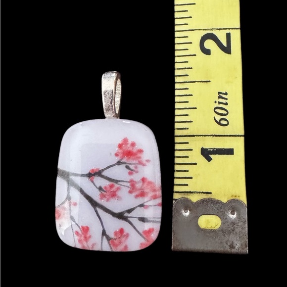 Cherry Blossom Fused Glass Pendant Necklace – Handmade Art Jewelry - Picture 3 of 3